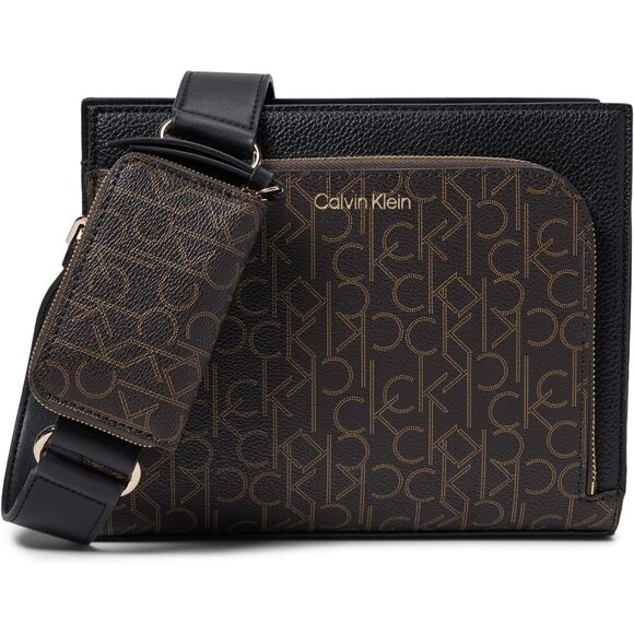 Women's Bay Crossbody Bag Brown Khaki Black Pvc Snap Adjustable